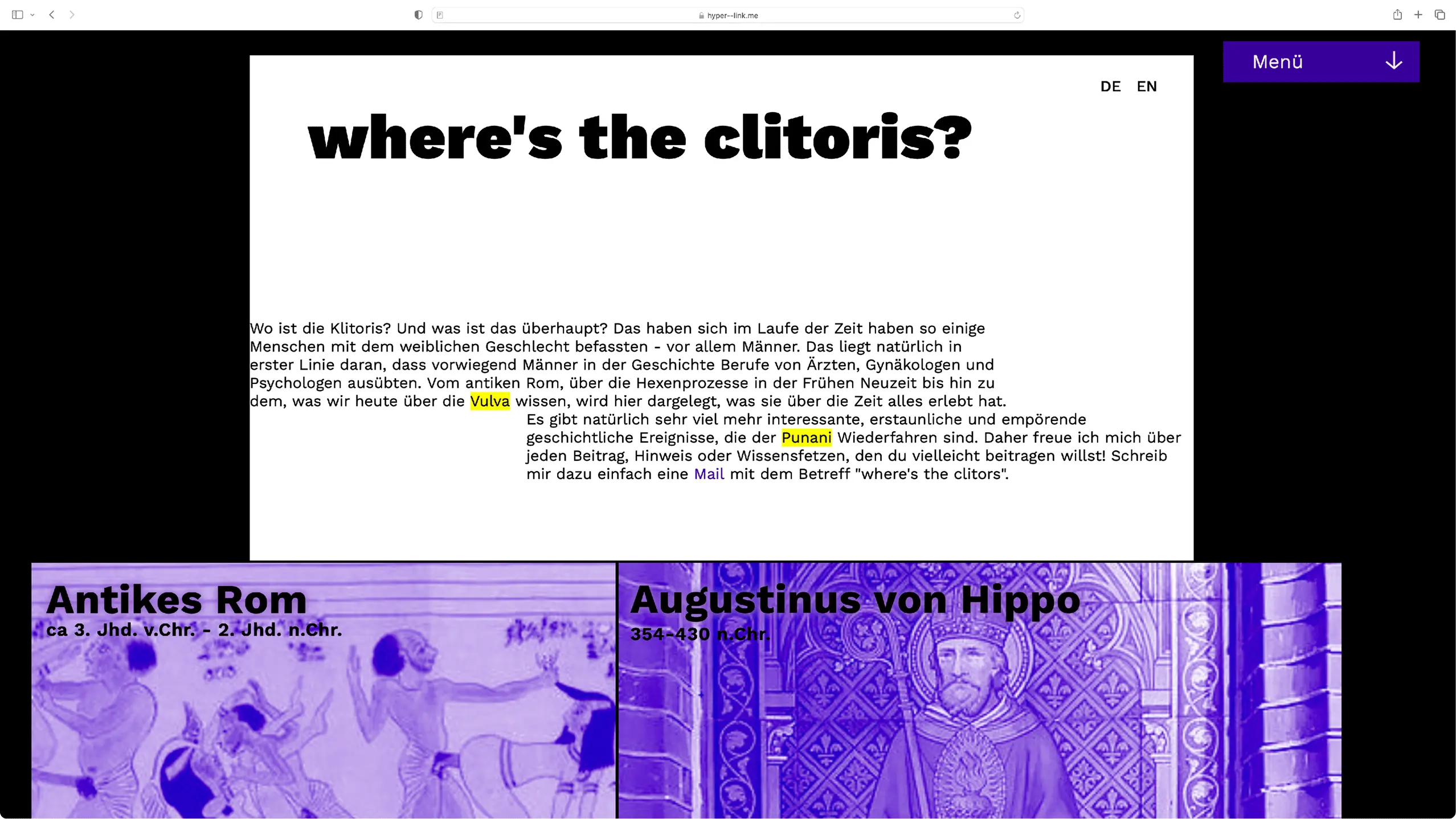 Ein Screenshot der Seite ‹where's the clitoris?›. Wenn du hier raufklickst, gelangst du zu mehr Informationen zum Projekt.
