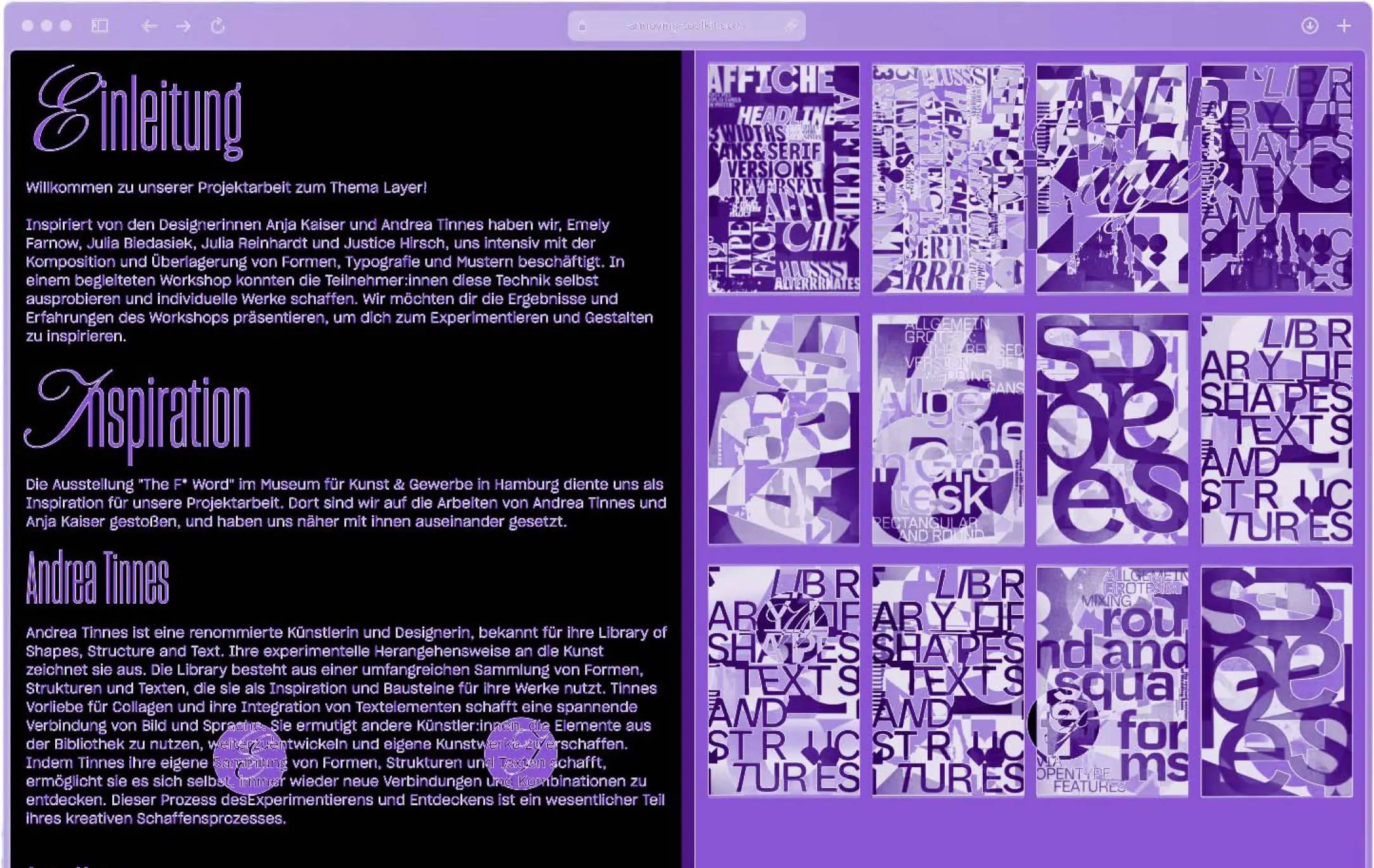 Ein Screenshot der Website zum Projekt ‹Layer it›, mit einem lila Duplex-Filter. Wenn du hier raufklickst, gelangst du zu mehr Informationen zum Projekt.