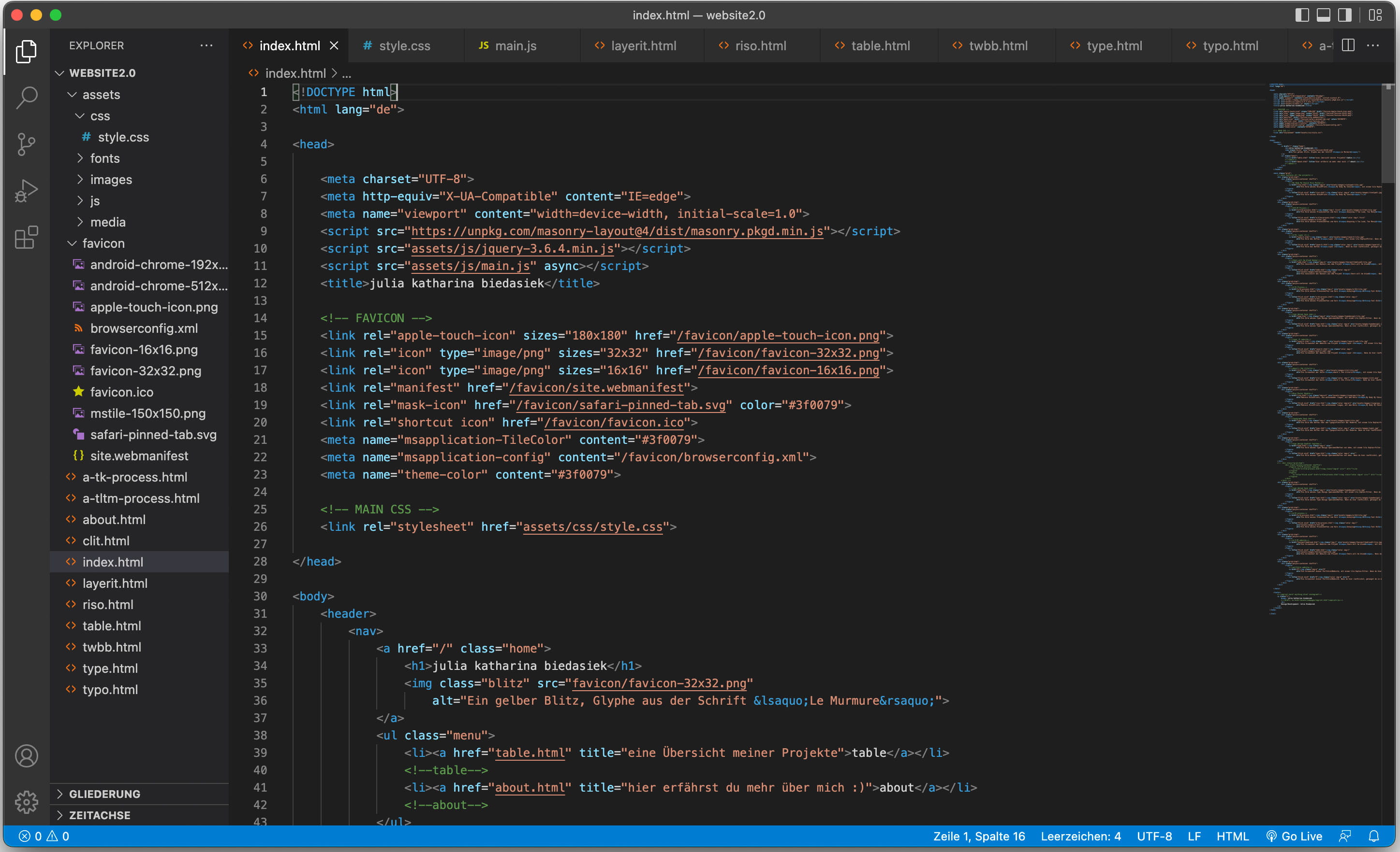 Screenshot der HTML-Datei im Programm Visual Studio Code