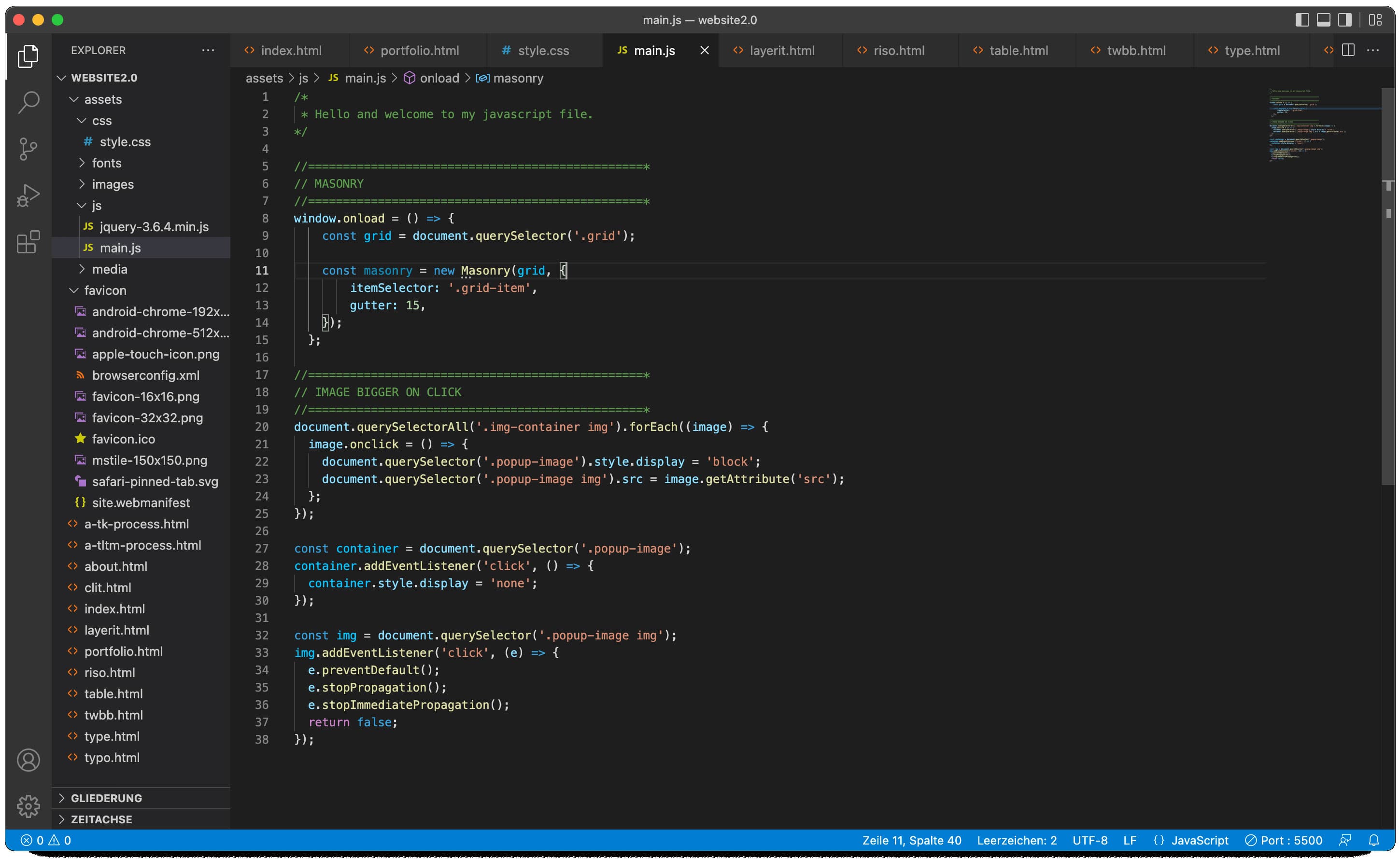 Screenshot der JavaScript-Datei im Programm Visual Studio Code